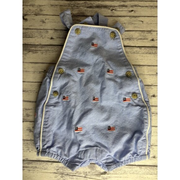 Janie and Jack Light Blue Romper with Flag Embroidery - Picture 2 of 6